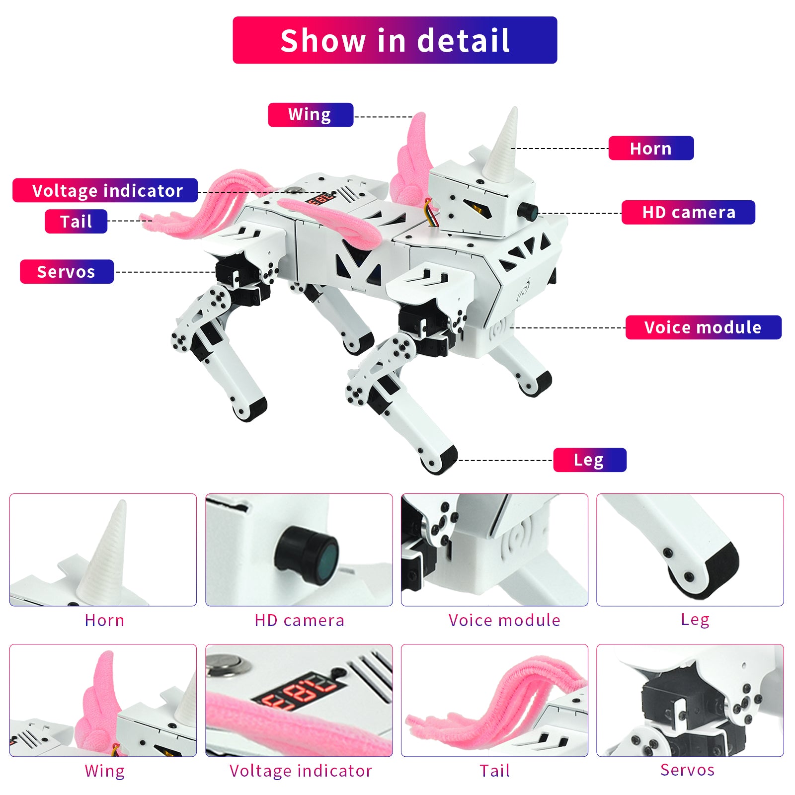 Remote Control Robotics Kit - Unicorn, Voice & APP Control, FPV, 13DOF Programmable Bionic Metal STEM Learning Toy, Open Source ESP32 Educational Project Gift for Teens Students & Adults