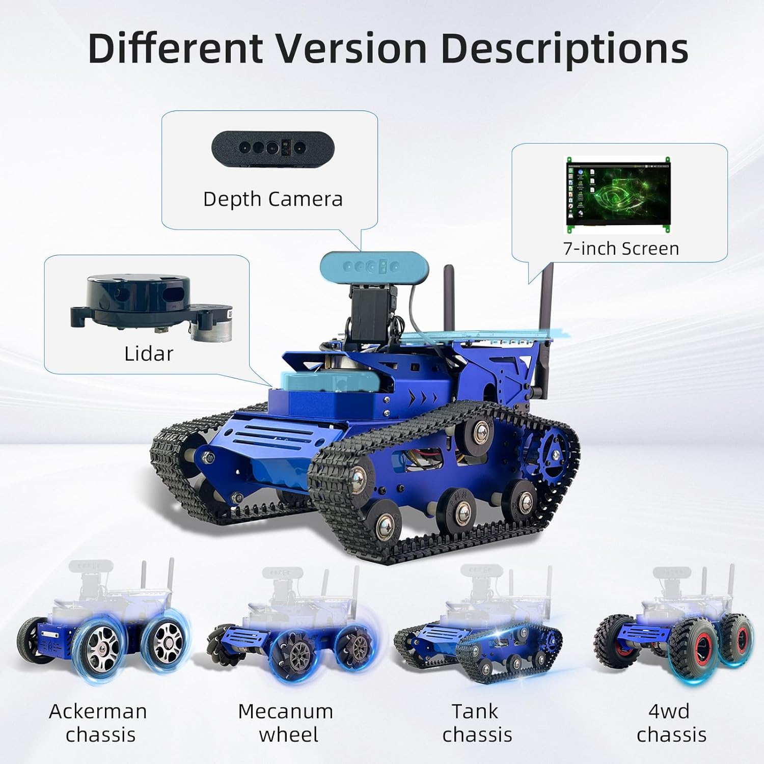 Jetson Nano AI Vision Robot Kit with Lidar ROS2 Mapping Navigation Obstacle Avoidance Tank Car, 7in Touch Screen Depth Camera for Teens Adults Electronics Project(with Jetson Nano 4GB)