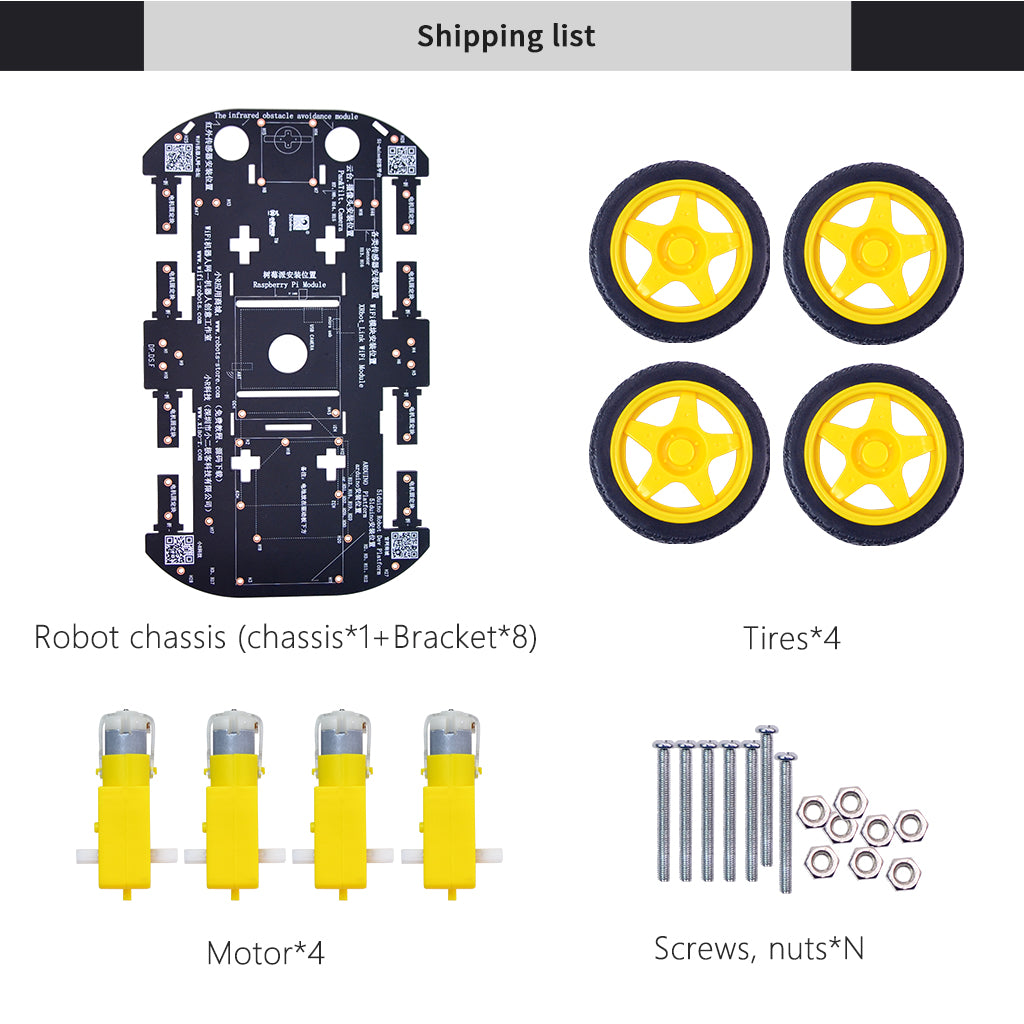 Packing list of 4WD robot car chassis