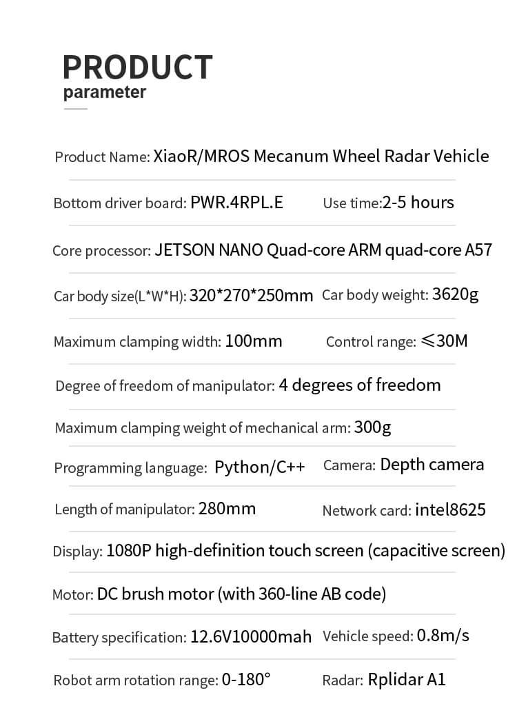 XiaoR GEEK MROS Lidar Depth Camera Mecanum Wheel AI Robot Car With Robotic Arm