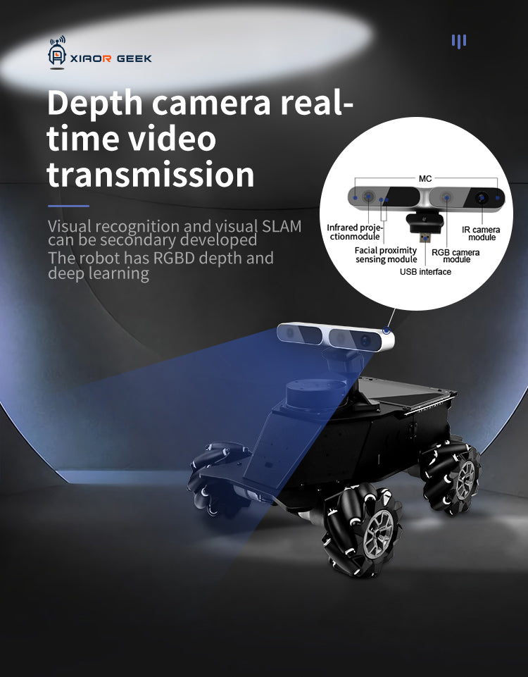 depth camera real time video transmission lidar robot car with mecanum wheel