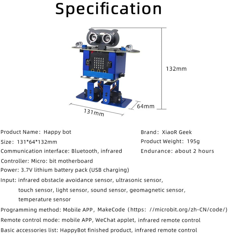micro：bit Happybot K12 stem educational robot kit specification